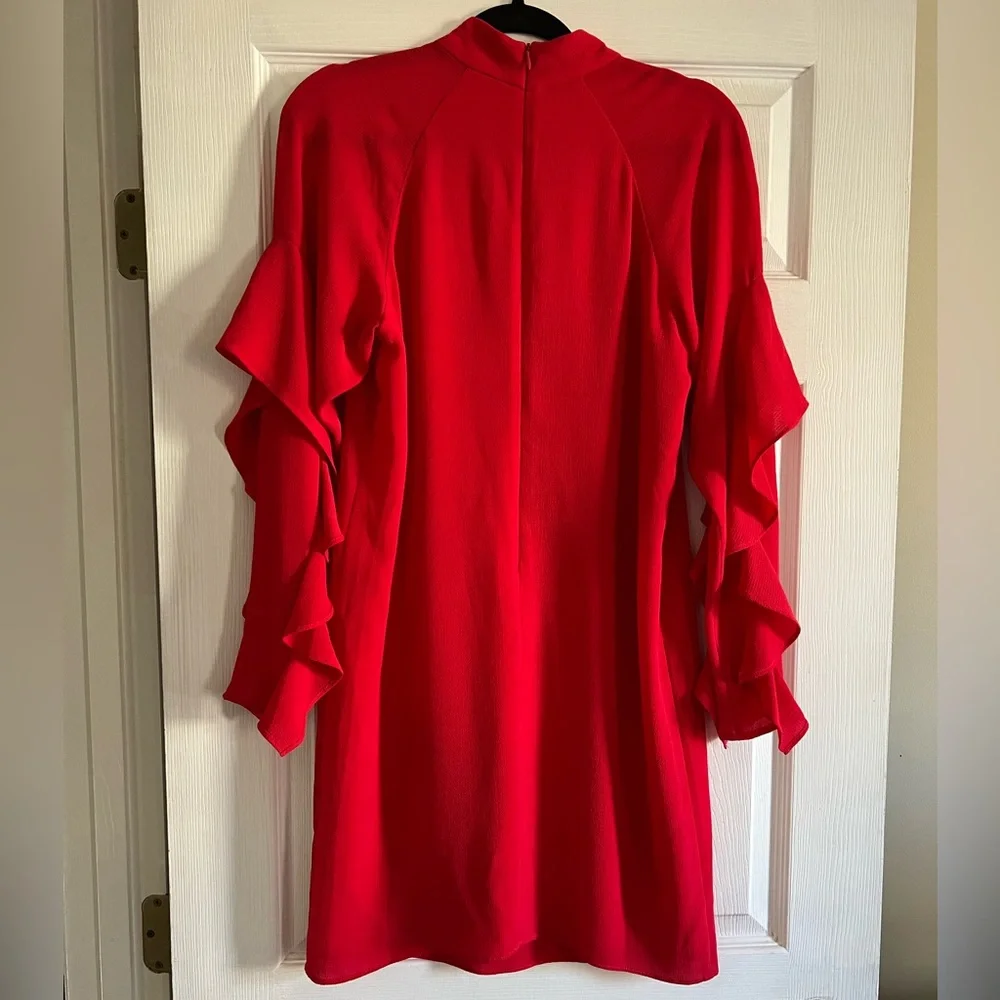 Maggy London Dress Red Long Sleeve Ruffle 2 - Picture 4 of 5